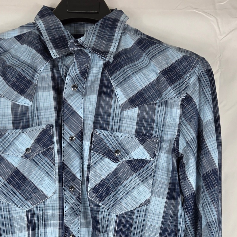 Wrangler Mens‎ Blue Plaid Western Snap Long Sleeve Shirt Regular Fit M